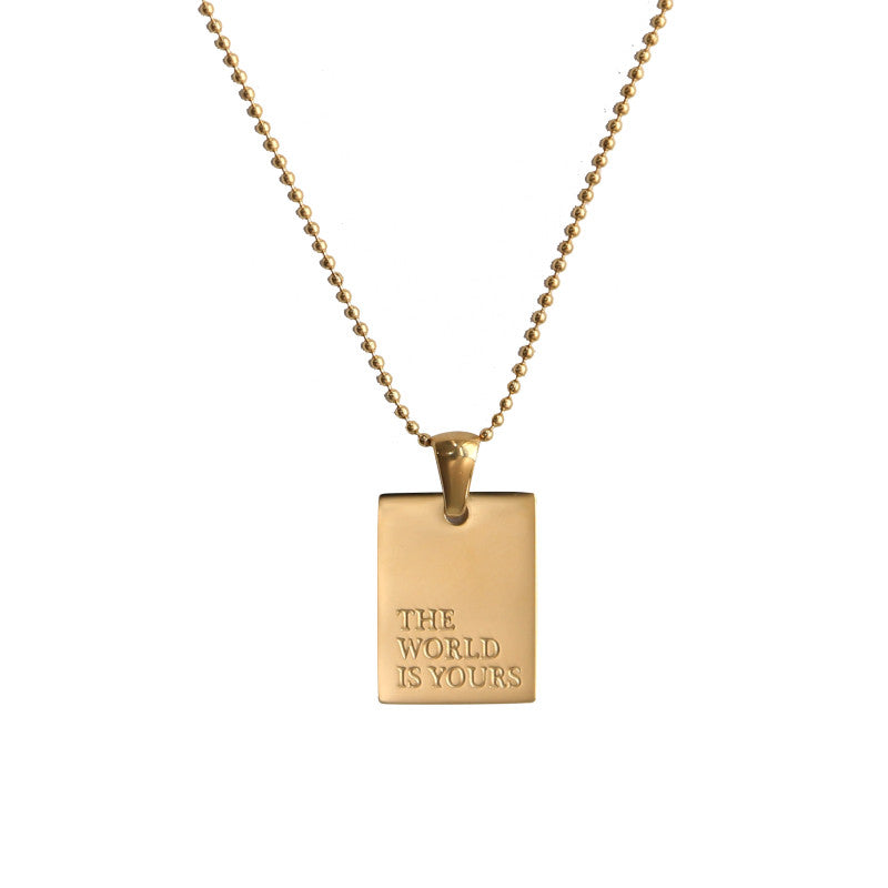18k Gold Waterproof Self Motivation Stylish Hip Hop Personal Engraved Square Necklace