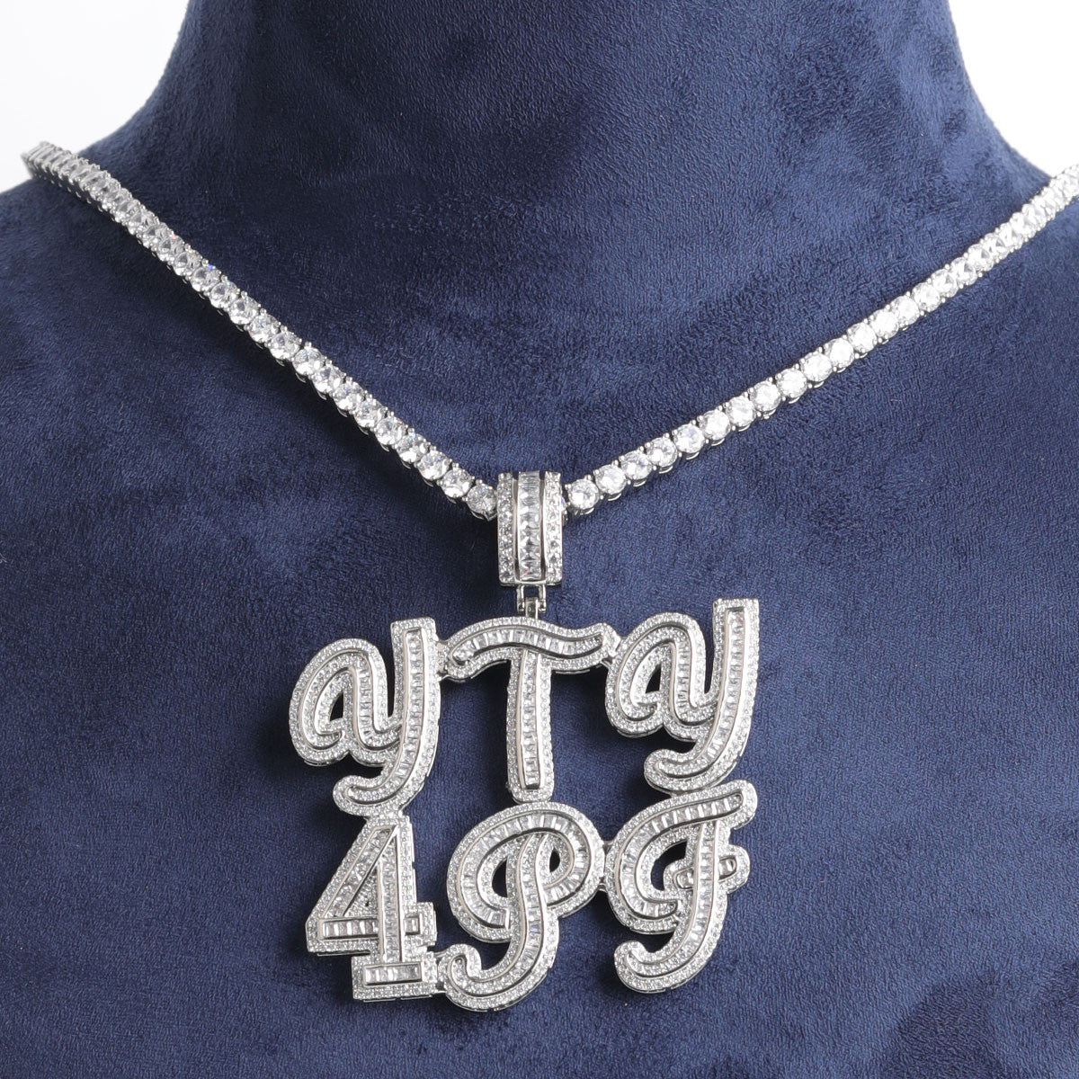 Frosted Script | Hip Hop VVS Diamond CZ Baguette Stone Custom Made Pendant