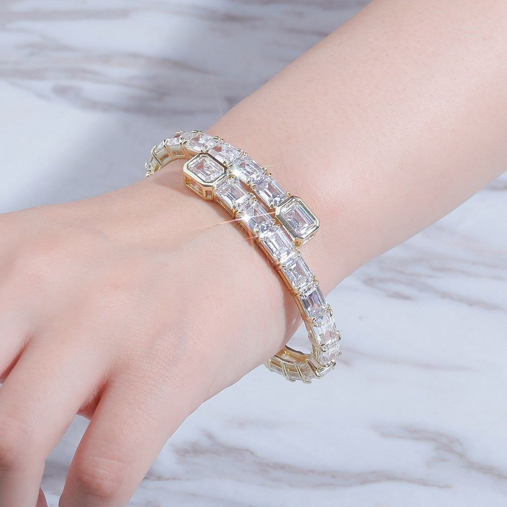 Ladies High Fashion Illusion Bangle Style Princess Cut Bling Bracelet