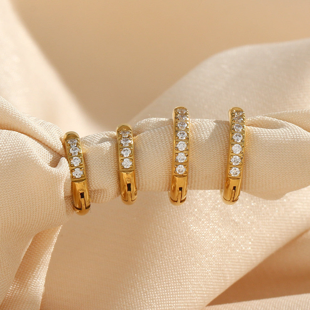 Crystal Paved | Gold Gemstone Huggie Hoop No Fade Waterproof Stainless Steel Hoop Earrings