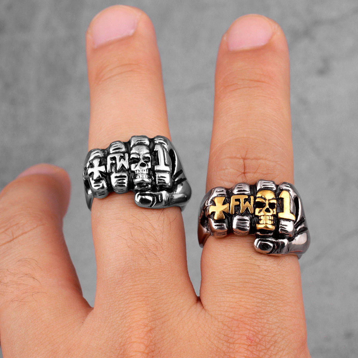 Mens No Fade Stainless Steel 14k Gold Accents FW Hip Hop Street Wear Rings