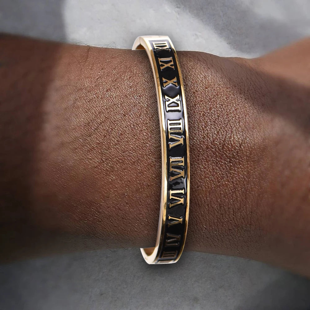The Empire | Stainless Steel Roman Numeral Carved Men&#39;s Luxury Bracelets