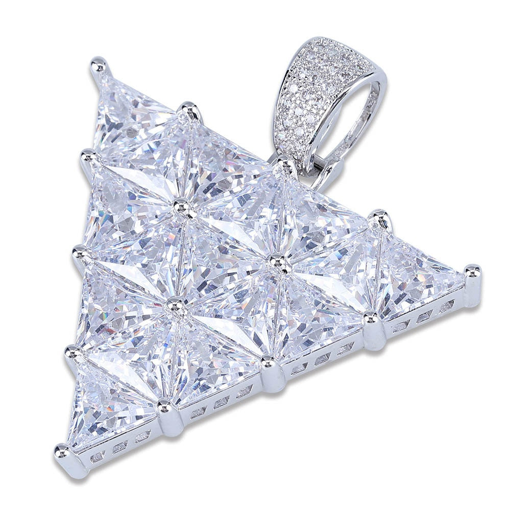 Flooded Ice Princess Cut Inverted Triangle All Iced Pendant Chain Necklace