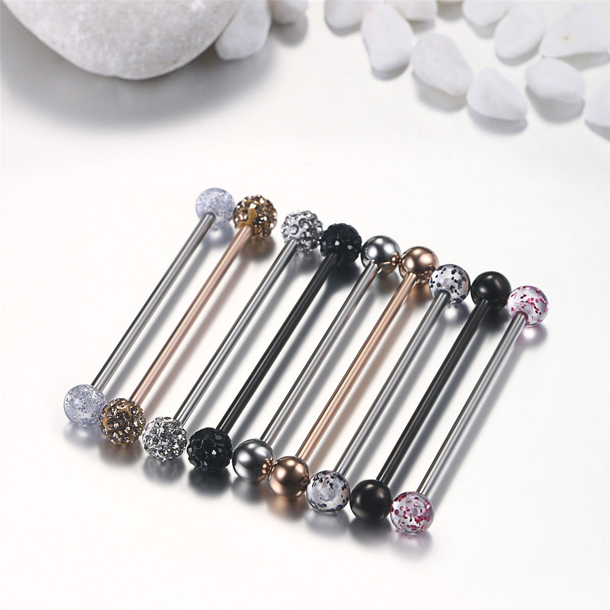 9 Piece Stainless Steel Orelha Long Barbell Ear Cartilage Belly Button Body Piercing Earrings