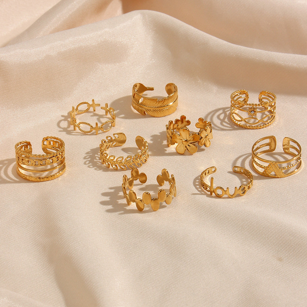18k Gold Bohemian Elegant French Flower Stainless Steel Waterproof Rings