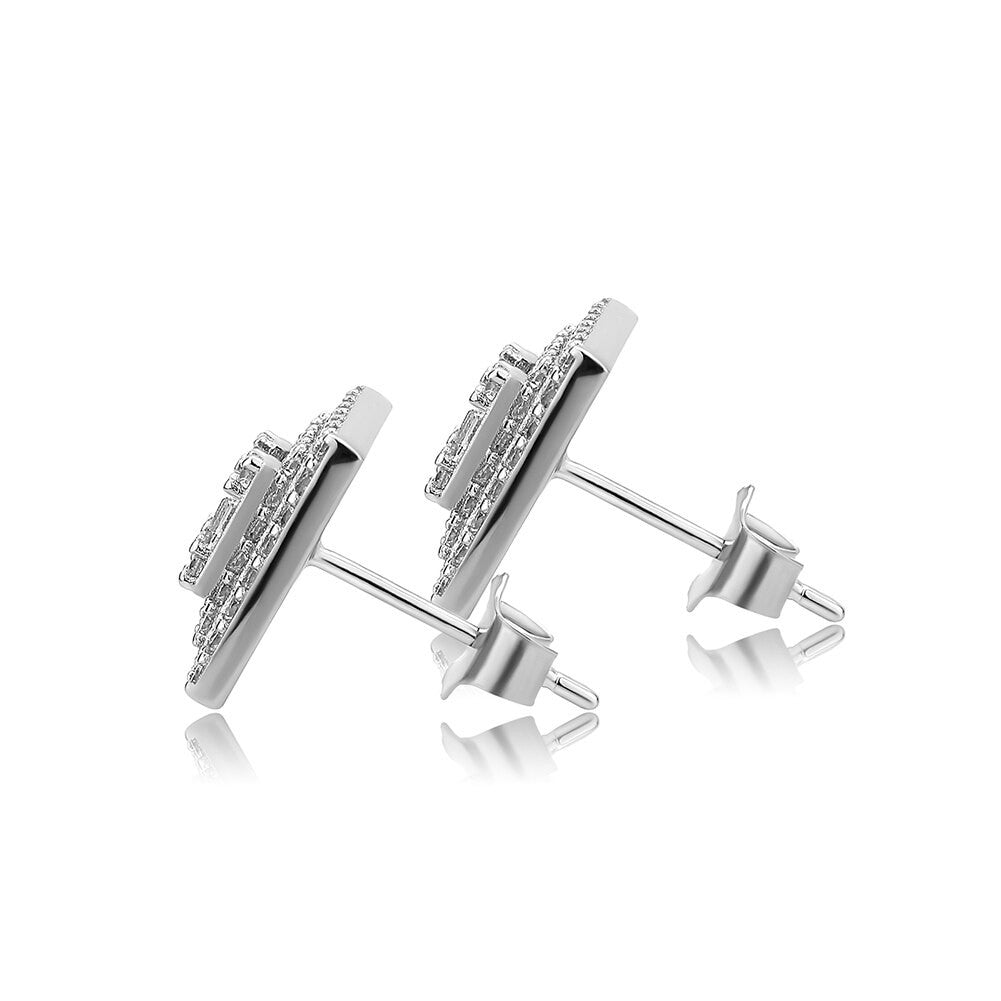 Mazed Ice | Iced Baguette .925 Solid Sterling Silver Hip Hop Square Cut Earrings