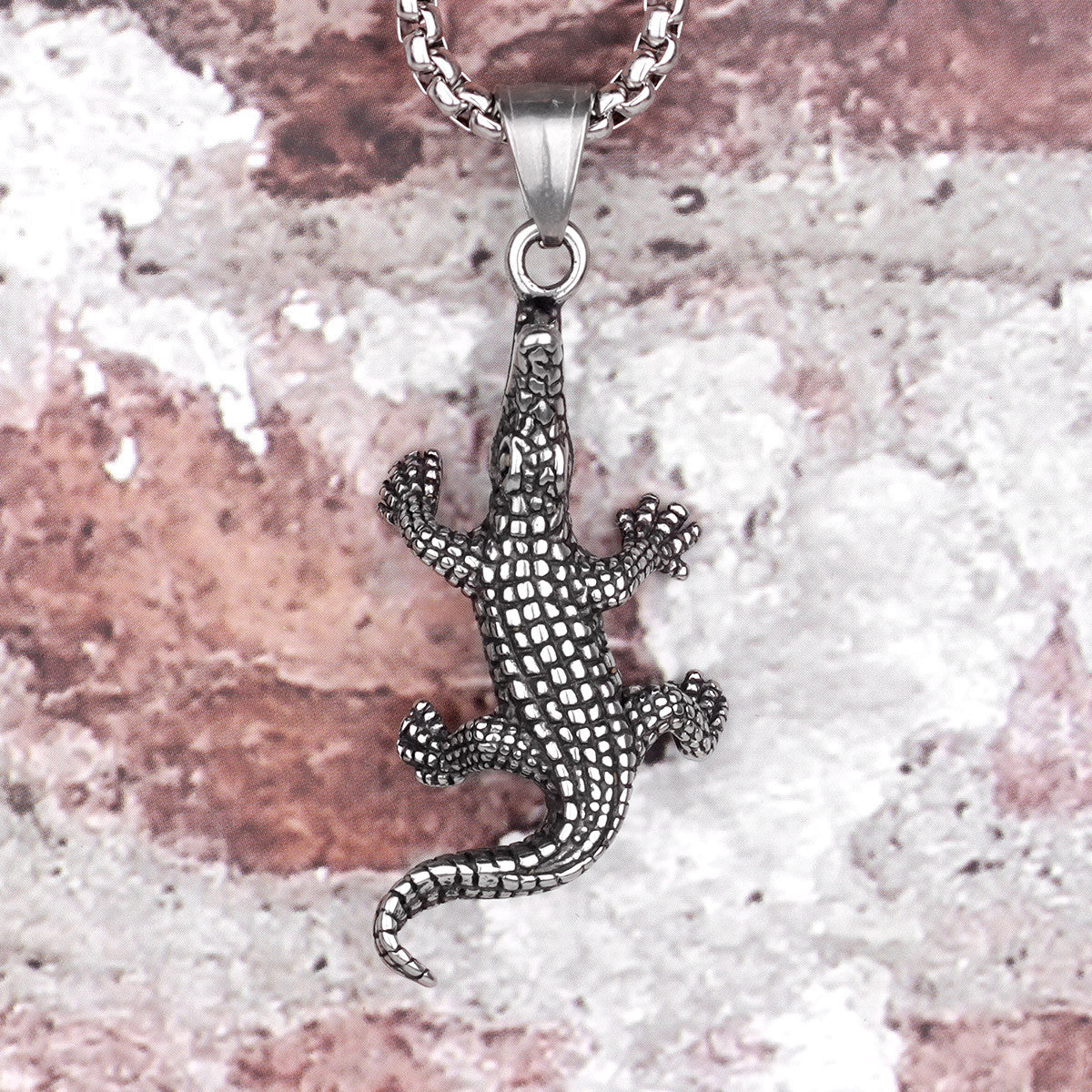 Mens Street Wear No Fade Stainless Steel Crocodile Pendant Chain Necklace