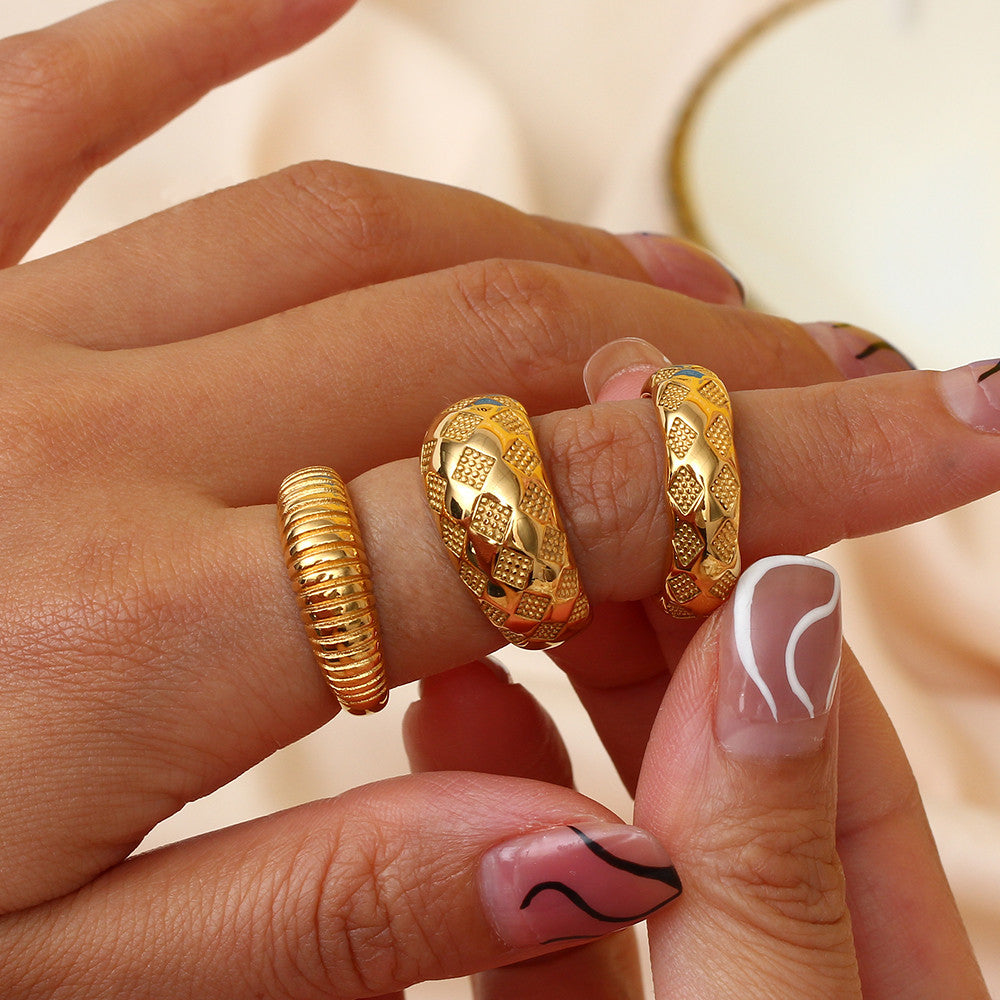 18k Gold Stainless Steel Designer Tarnish Free Colorful Checker Rings