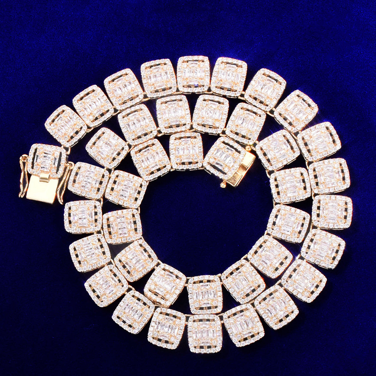 The Don | 12MM Square Baguette 24k Gold White Gold Hip Hop Chain Necklace