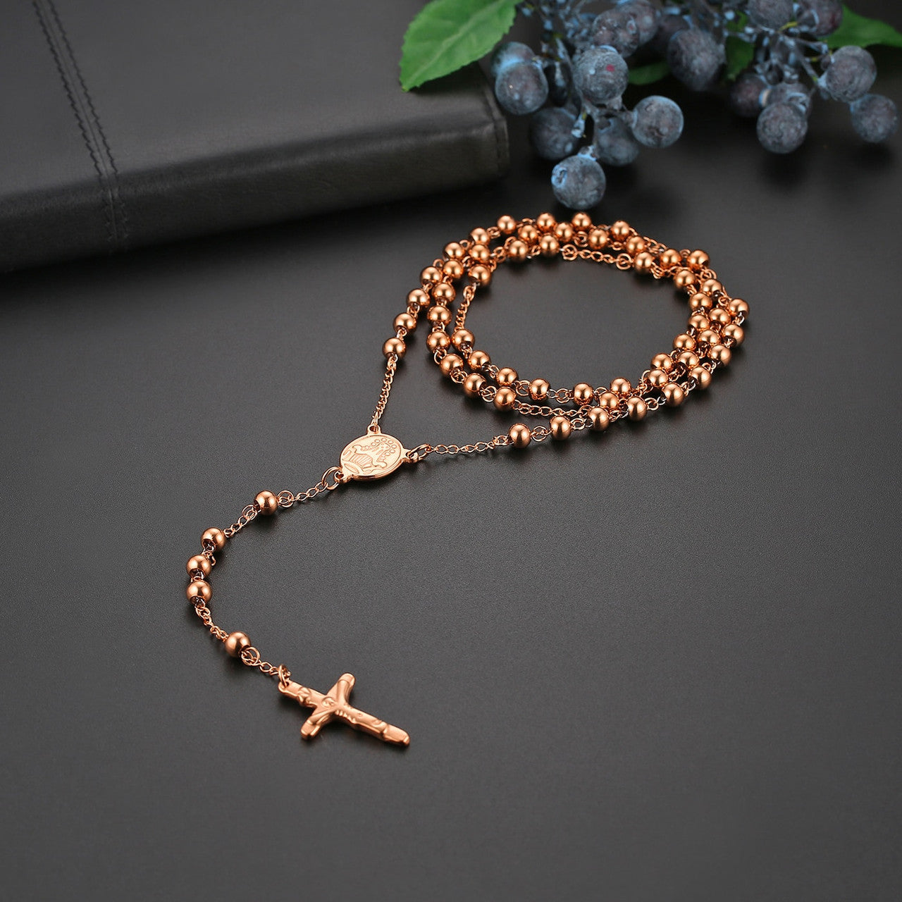 Vintage Look Classic Style Stainless Steel No Fade Rosary Beads Jesus Christ Crucifix Cross Pendant