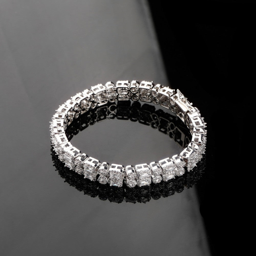 Double Row AAA Micro Pave Round Square 10mm  Gold Silver Big Boy Bracelet