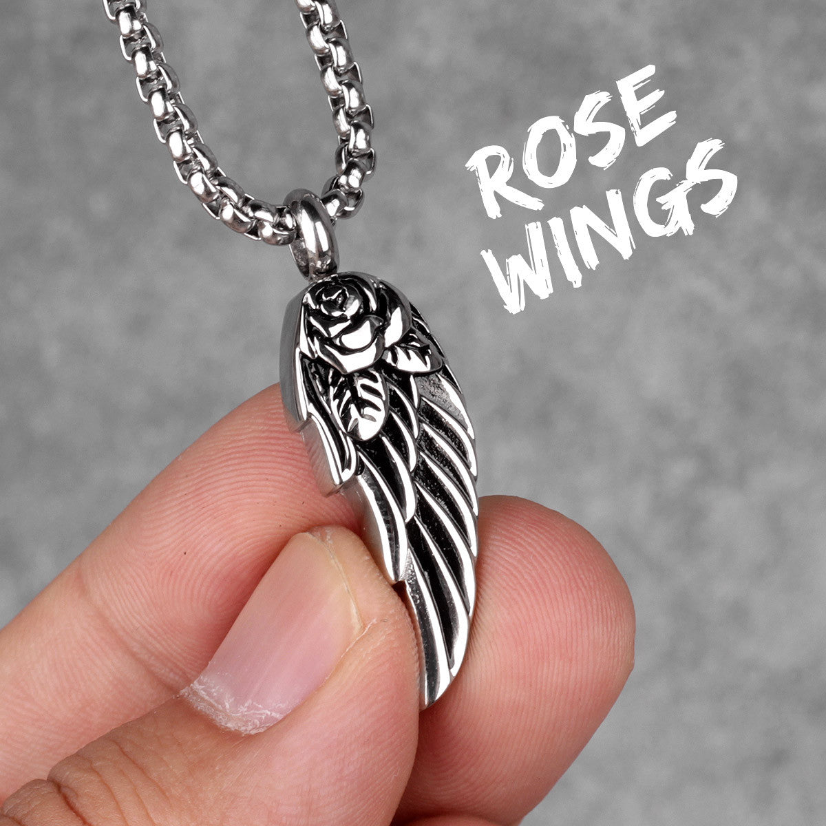 Stainless Steel 316L No Fade Angel Wing Street Wear Pendant Chain Necklace