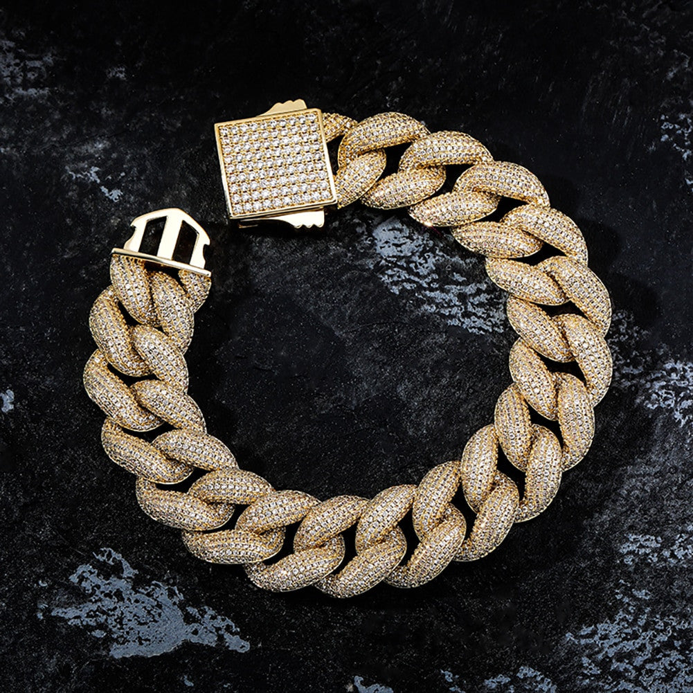New Luxury Spring Clasp 18mm Mens Miami Cuban Link Hip Hop Chain Bracelet