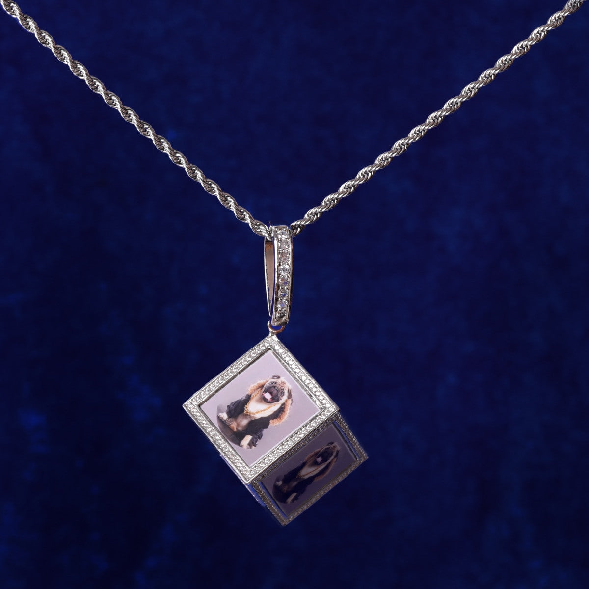 New Bling 3D Flooded Ice Photo Cube Hip Hop Pendant Chain Necklace