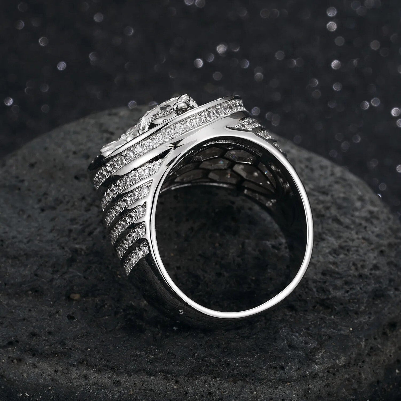 Mens Domination Superior Angel Detailed Prong Set Hip Hop Iced Rings