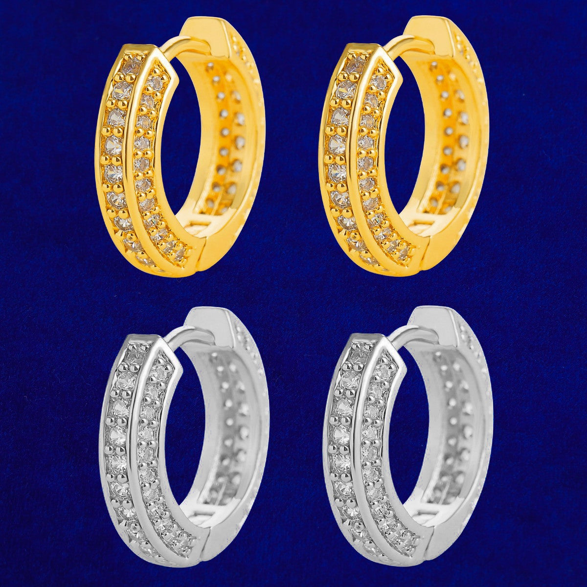 Hip Hop 144 Gold 925 Silver AAA Micro Pave Huggie Hoop Bling Earrings