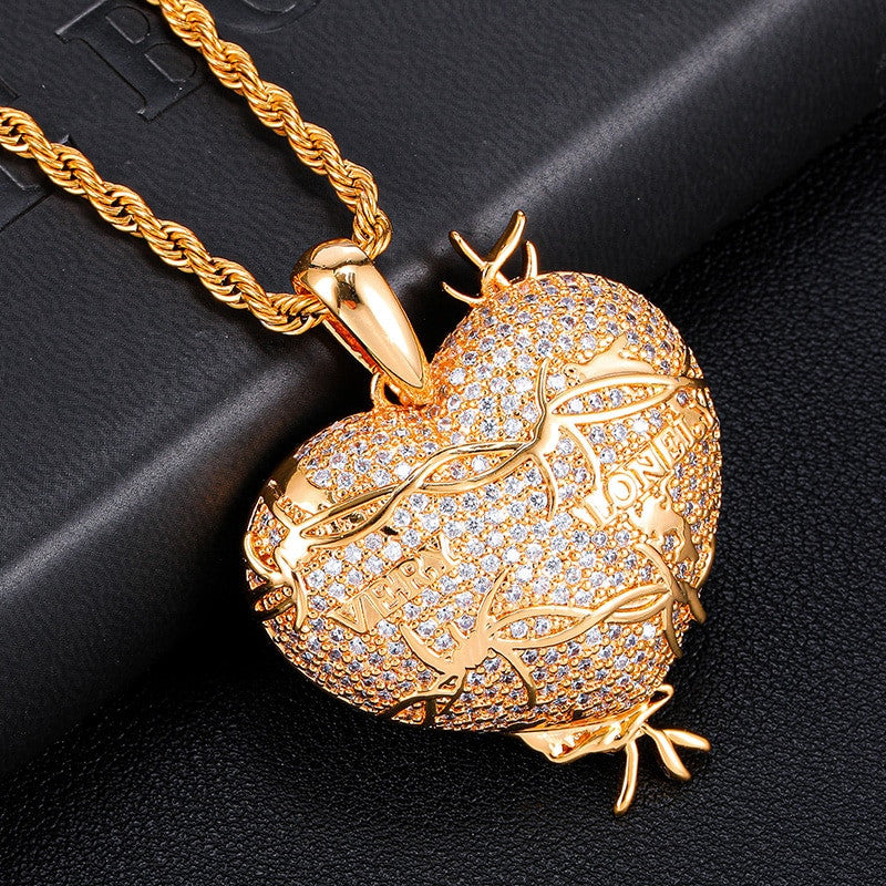 White Gold 18k Gold Lonely Heart AAA True Micro Pave Pendant Chain Necklace