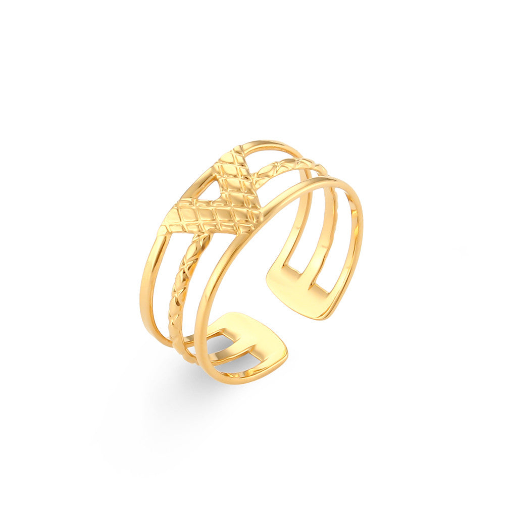 18k Gold Bohemian Elegant French Flower Stainless Steel Waterproof Rings