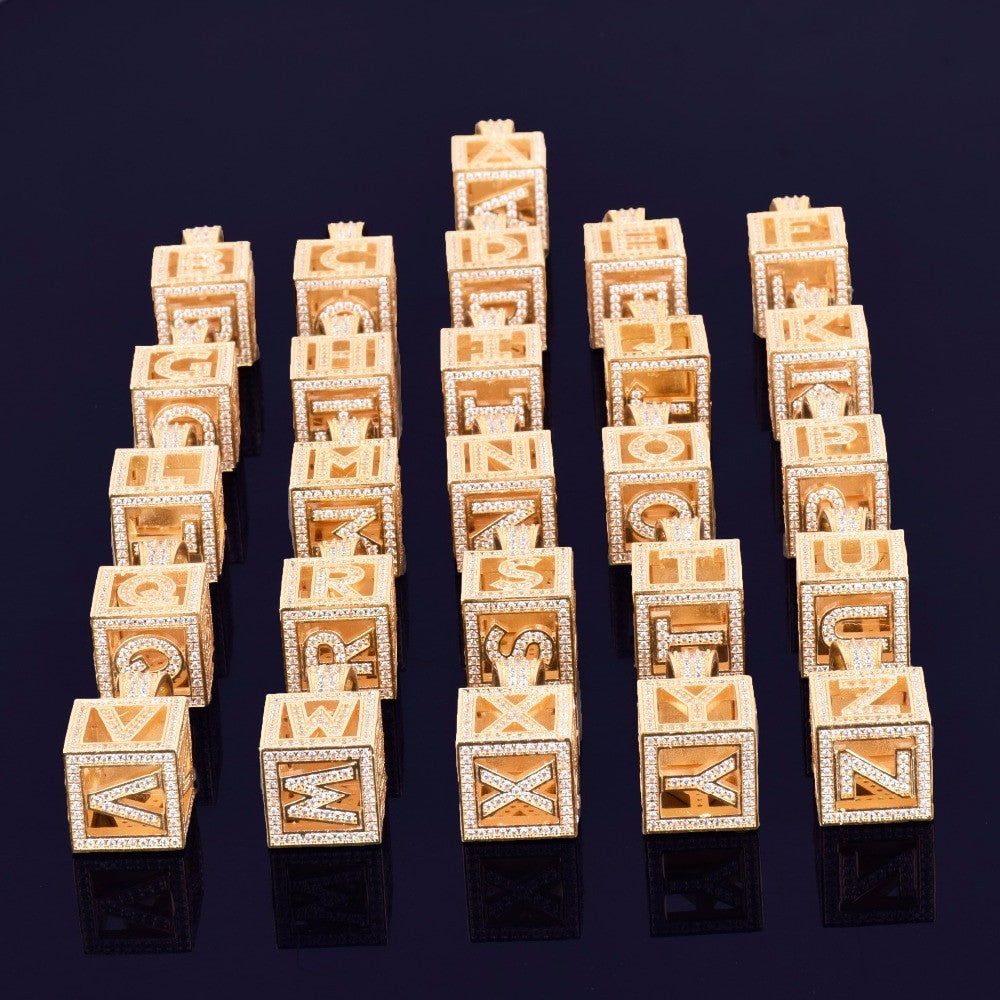18k Gold Bling Baby Block 3D Letter Hip Hop Custom Name Pendant Chain Necklace
