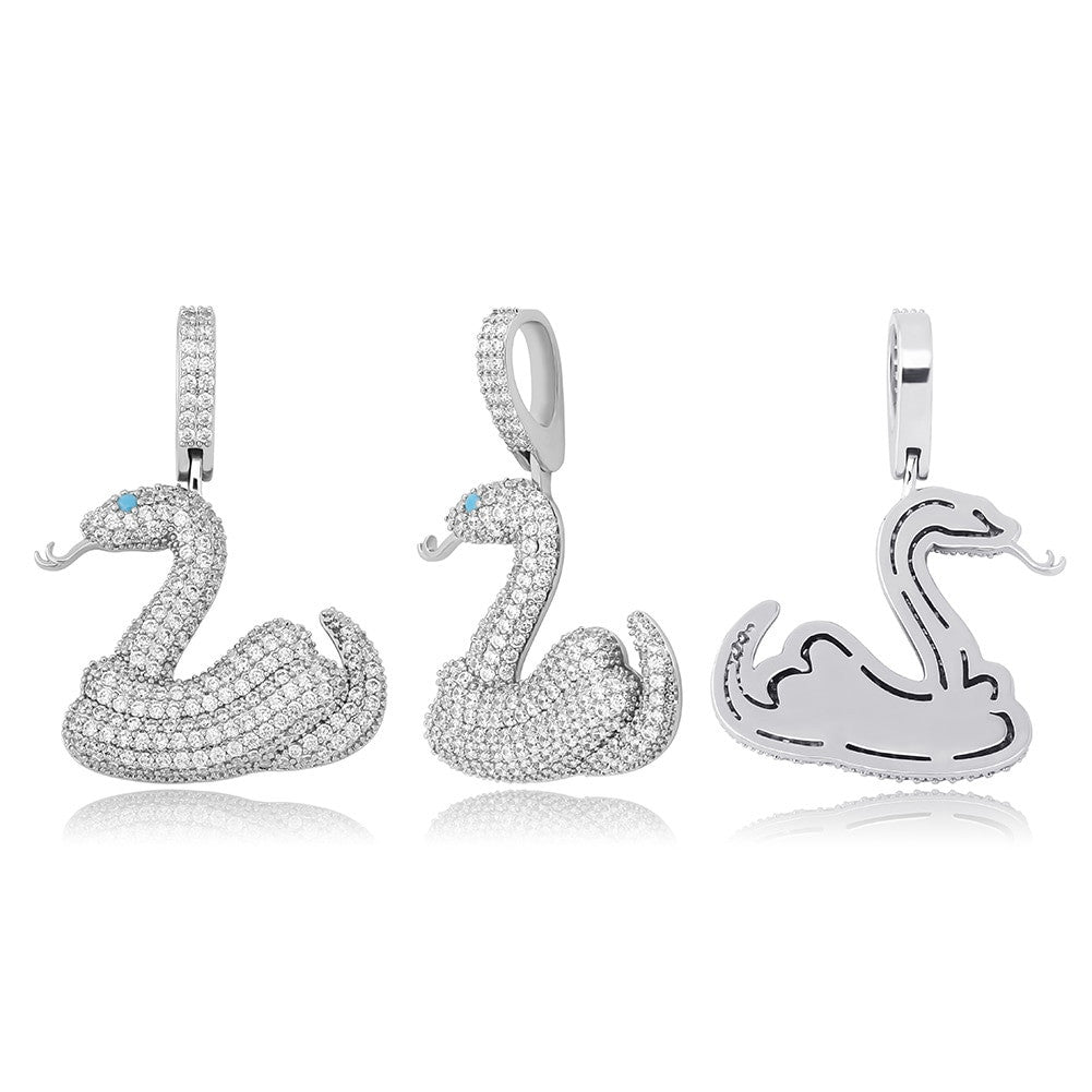 AAA True Micro Pave Coiled Snake Hip Hop Pendant Chain Necklace