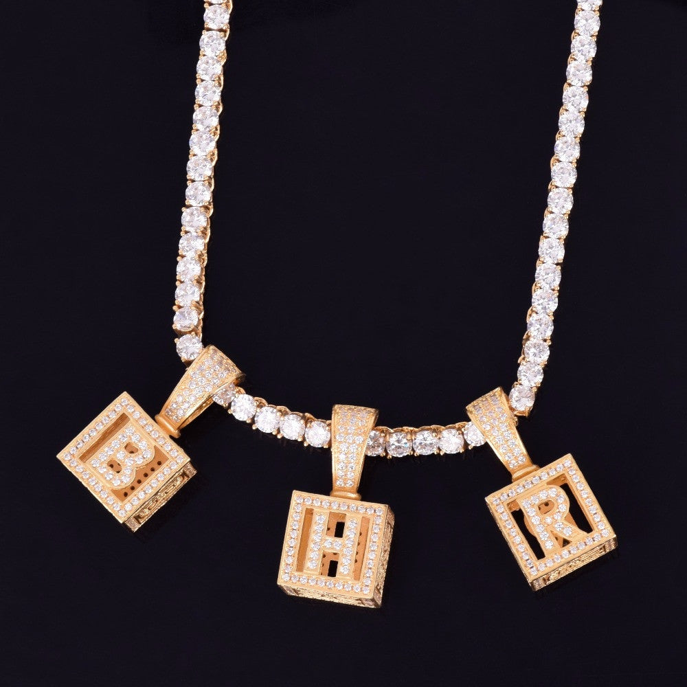 18k Gold Bling Baby Block 3D Letter Hip Hop Custom Name Pendant Chain Necklace