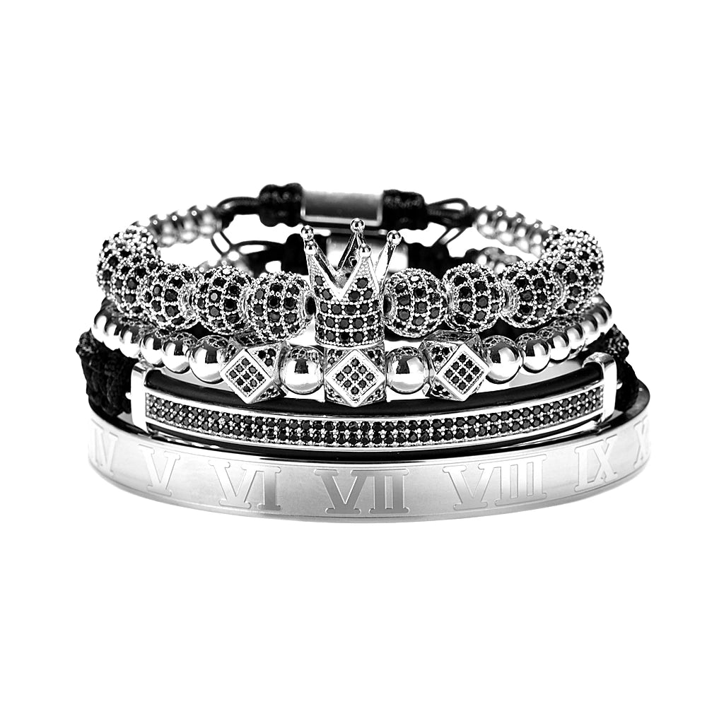 Boss Lifestyle | Luxury 4 Piece Solid Stainless Steel Iced Blinged Out Braided Bracelet Set