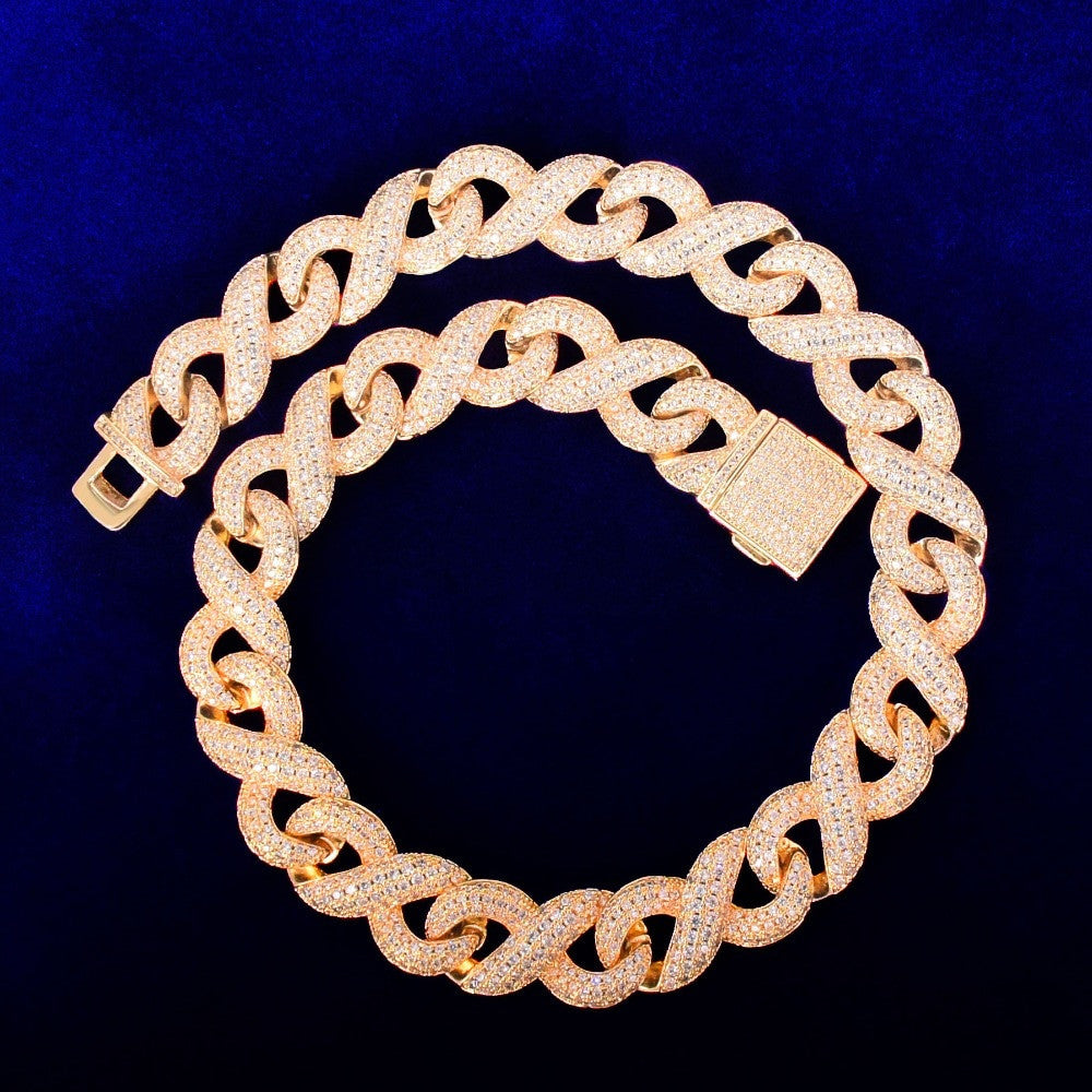 Mens Solid 15mm 24k Gold AAA Micro Pave Infinity Link Flooded Ice Blin ...