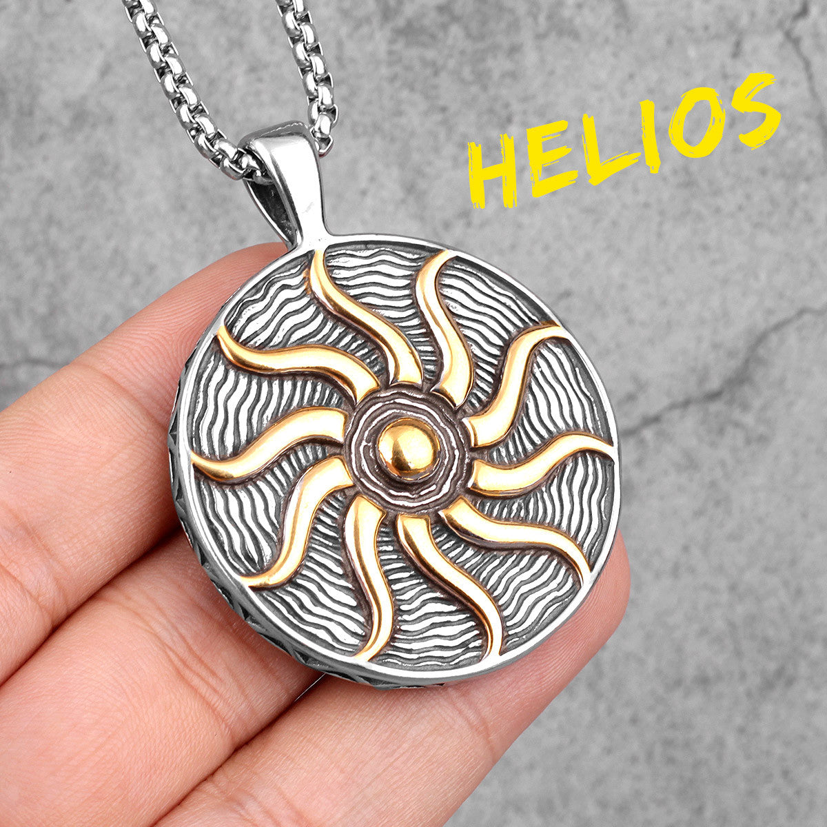 Helios | Greek God Of The Sun Stainless Steel Talisman Pendant Chain Necklace