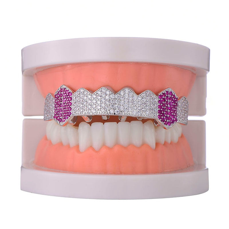Micro Pave Iced Blinged Out Hip Hop Fang Bottom Teeth Candy Mouth Grillz