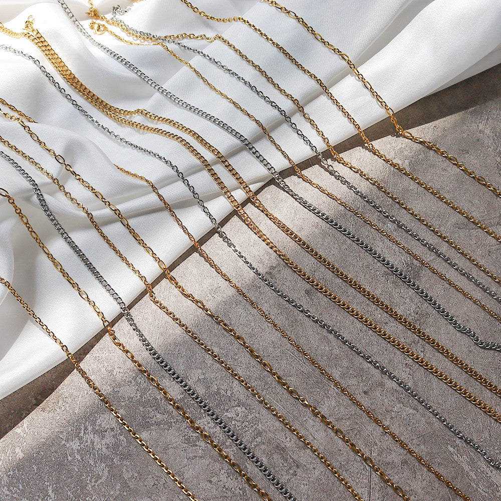 18k Gold Stainless Steel Thin Delicate Link Flower Coin Cuban Chain Layered Necklace