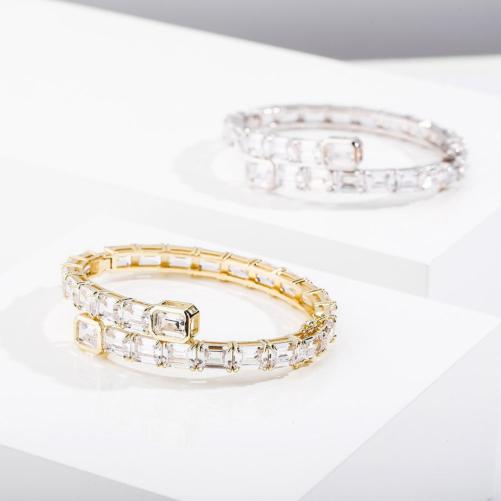 Ladies High Fashion Illusion Bangle Style Princess Cut Bling Bracelet