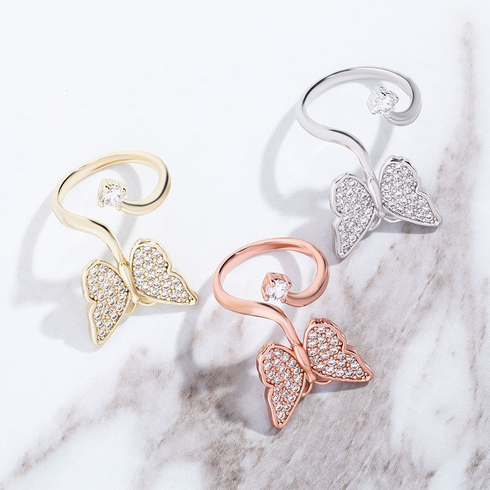 Ladies Flooded Ice Butterfly Fashion Adjustable Finger Nail Rings