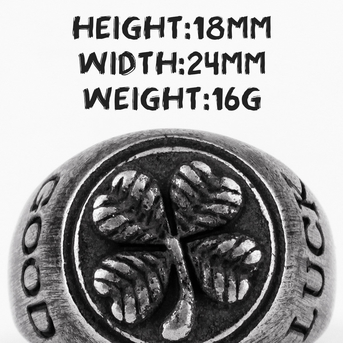 Good Luck | No Fade 316L Stainless Steel Retro Black Style Four Leaf Clover Men's Street Wear Rings