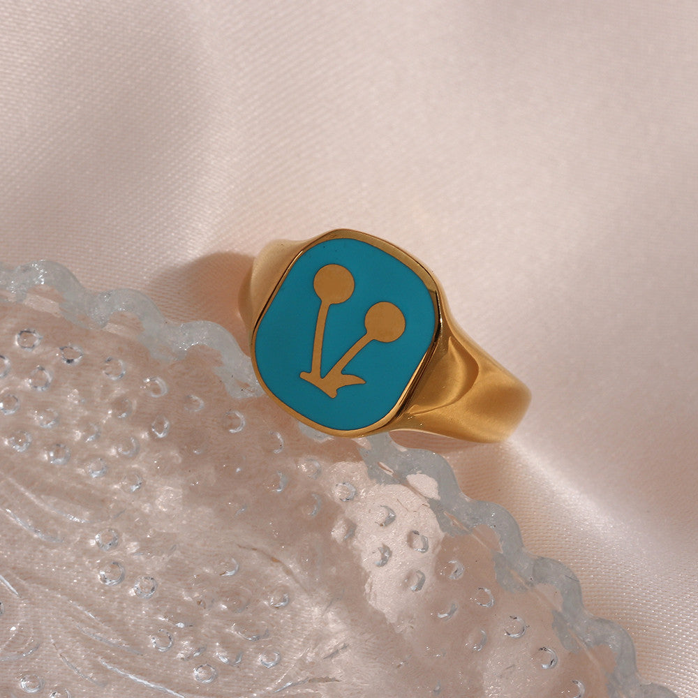 Ladies 18k Gold Solid Stainless Steel Black Red Blue Enamel Stone Cherry Ring