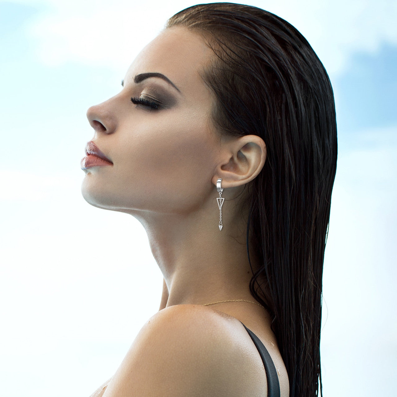 Five Pointed Star Of David Huggie Stainless Steel Triangle No Fade Dangle Earrings