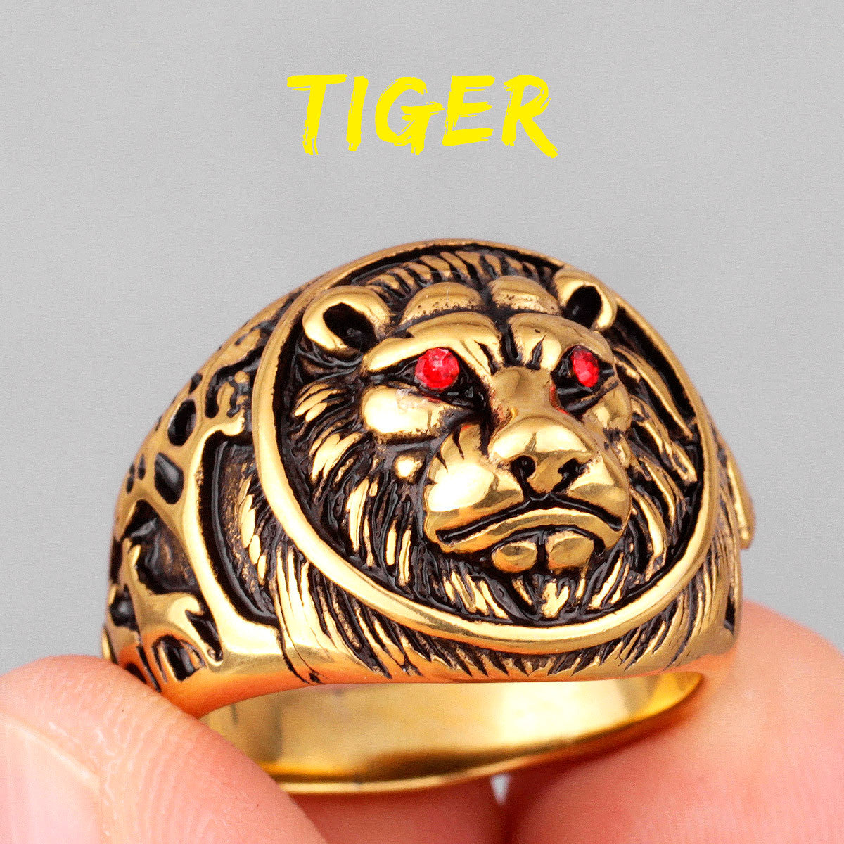 The Tiger's Eye | 14k Gold Black Over Solid Stainless Steel Tiger Street Wear Rings