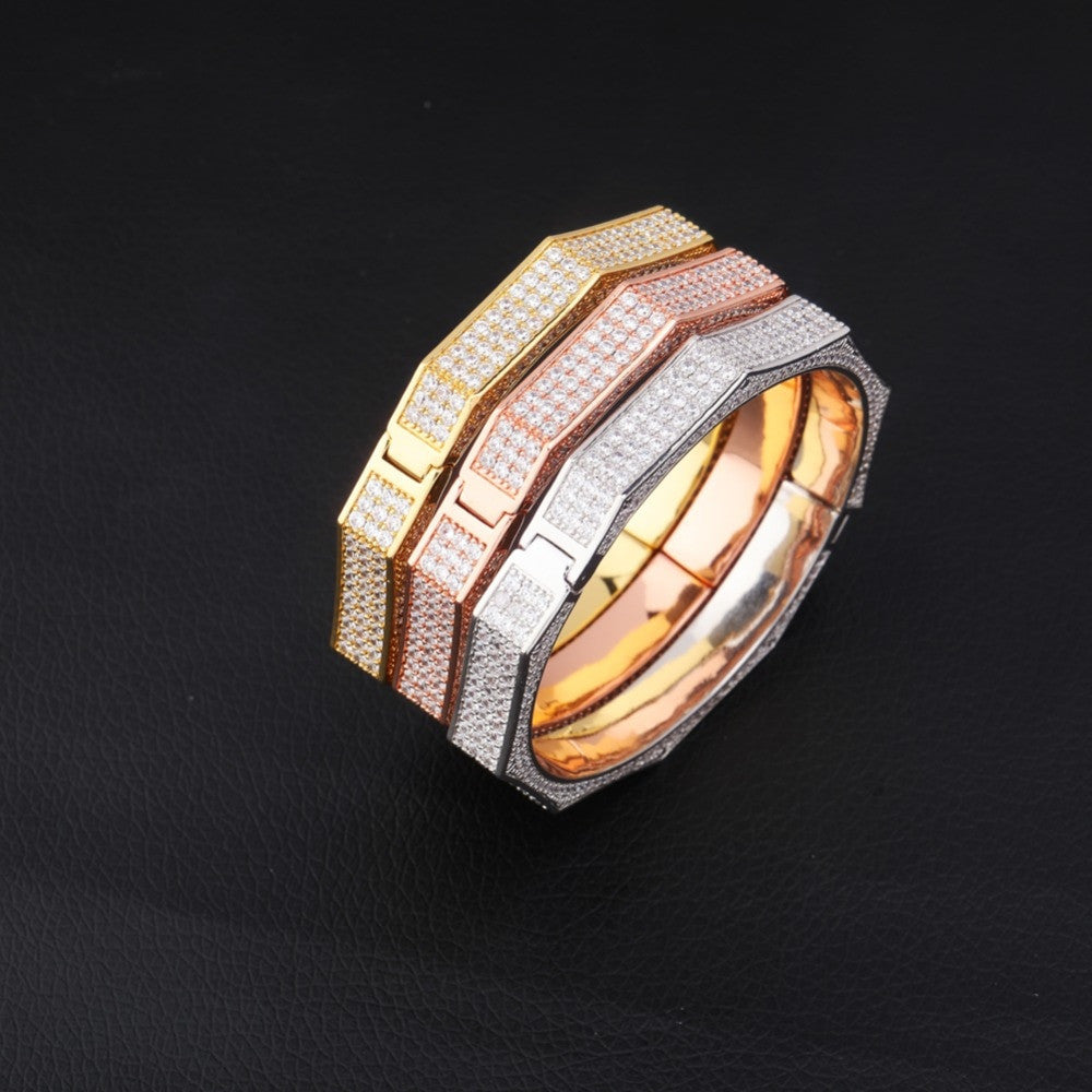 14k White Yellow Rose Gold Flooded Ice Show Stopper Hip Hop 5A Micro Pave Stone Bracelet