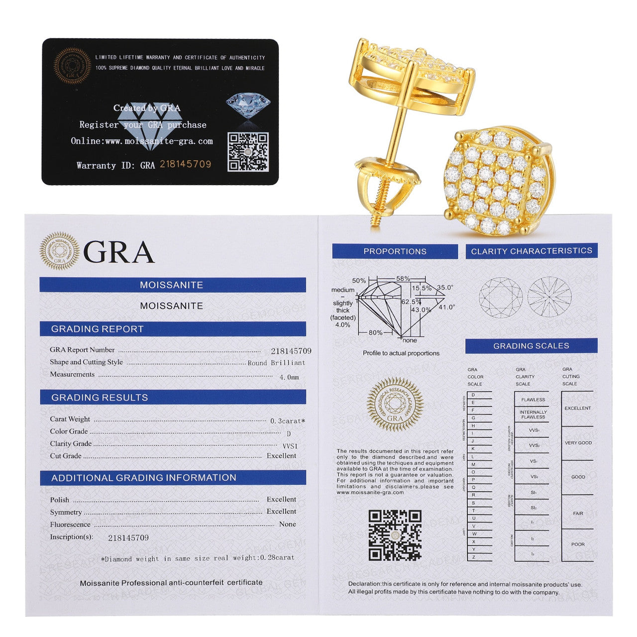 Mens Classic Total Ice 18k Gold over 925 Silver Genuine Lab Diamond Earrings