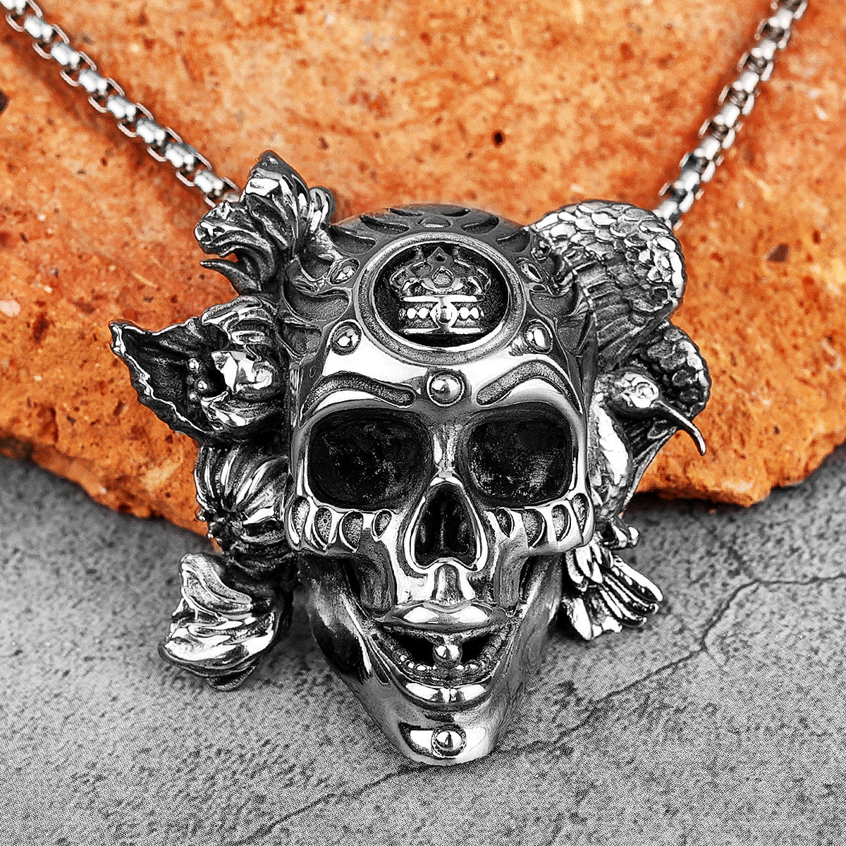 Mens Street Wear 316L Stainless Steel Biker Hip Hop Demon Clown Skull Pendant