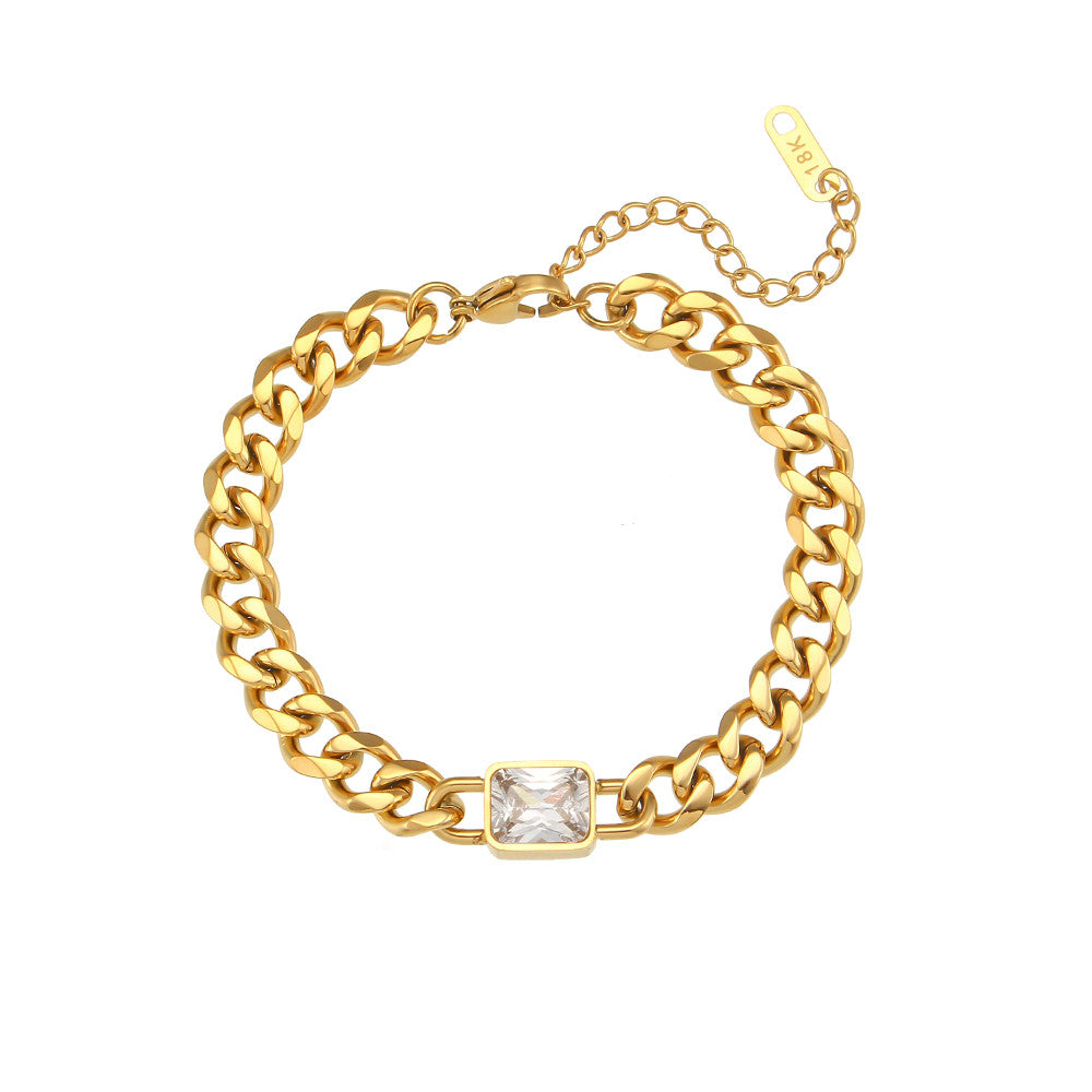 18k Gold Square Cubic Zirconia Black White Green Red Stone Hip Hop Cuban Chain Bracelet