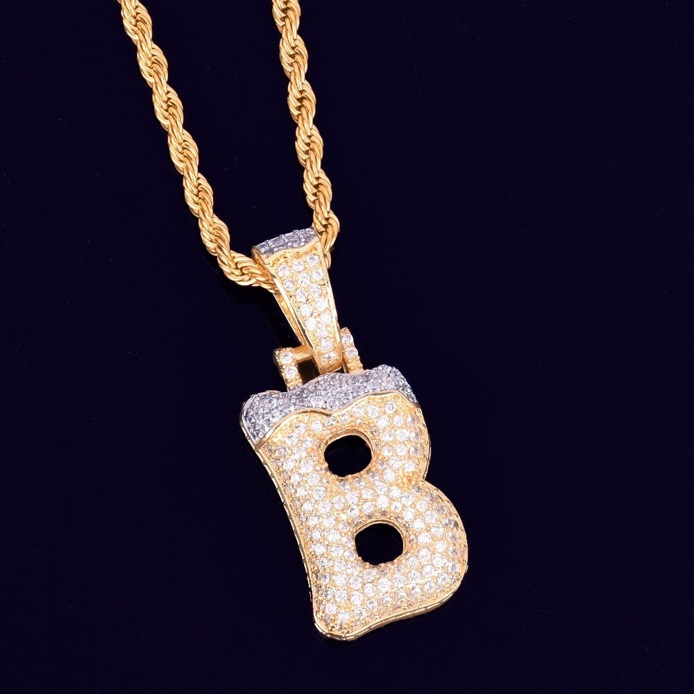 Iced Snow Capped Initial Letter Hip Hop Pendant Chain Necklace 