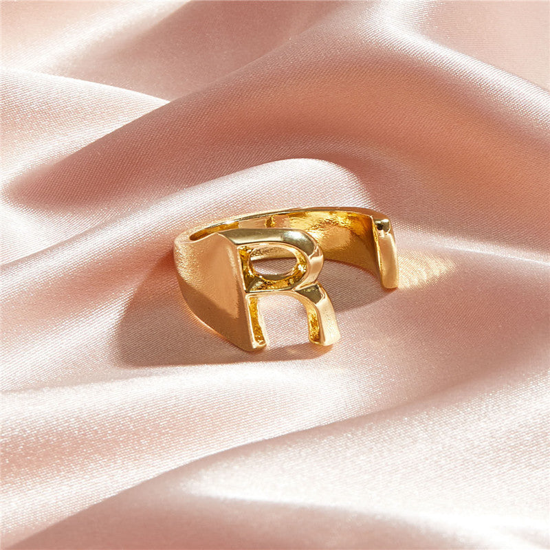 Ladies 18k Gold Initial Letter Adjustable Open Size personality Rings