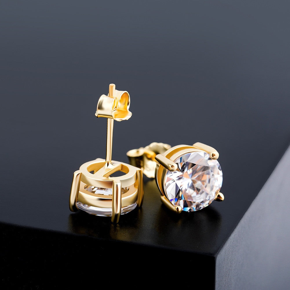 4,6,8MM Round Cut Simulate Diamond 14k Gold 925 Sterling Silver  Hip Hop Earrings