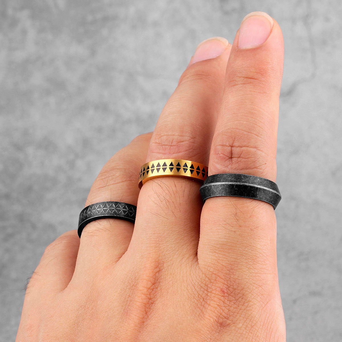 Totem | 14k Gold Black over Solid Stainless Steel Vintage Couple Lovers Rings