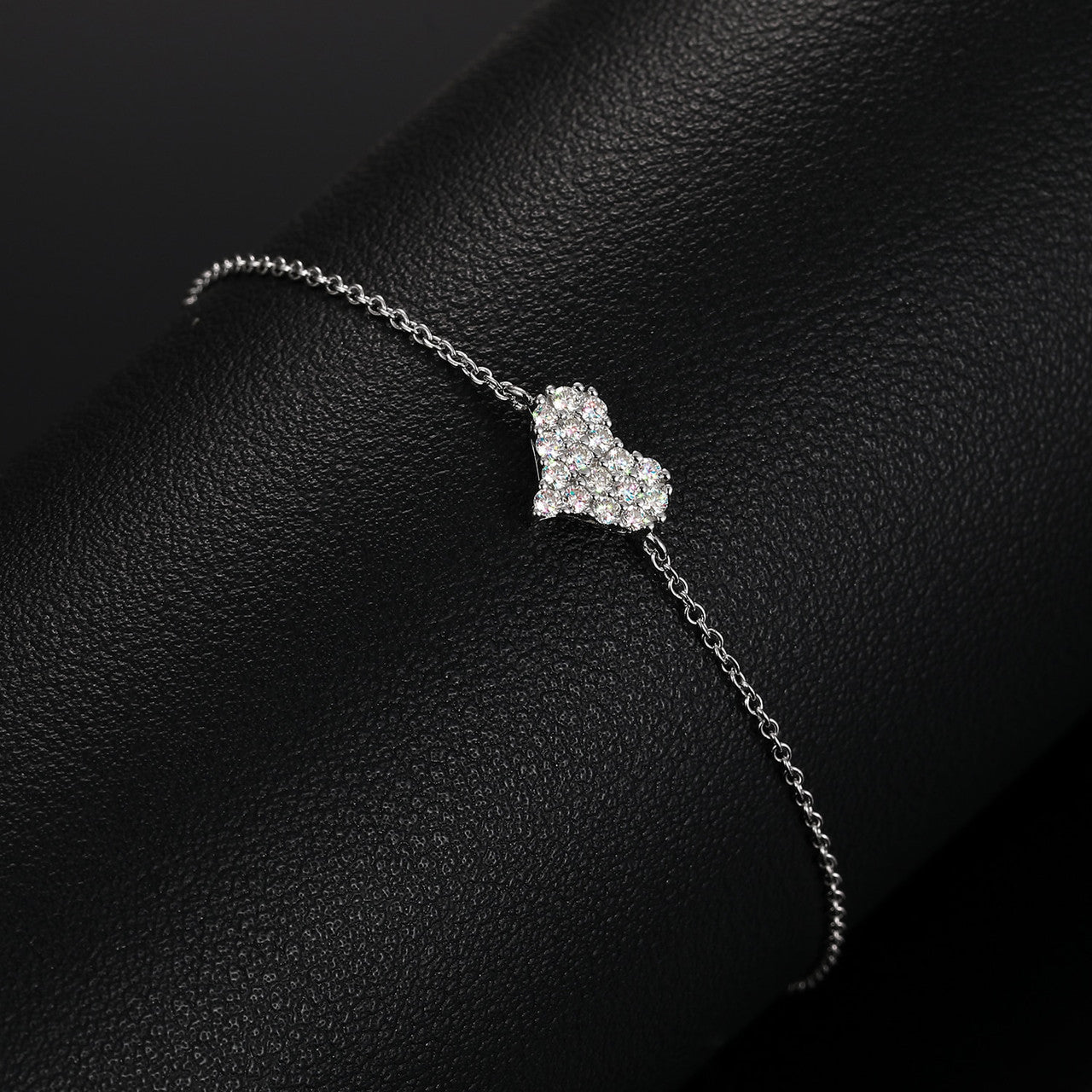 925 Solid Sterling Silver D Color VVS Diamond Adjustable Heart Chain Bracelet