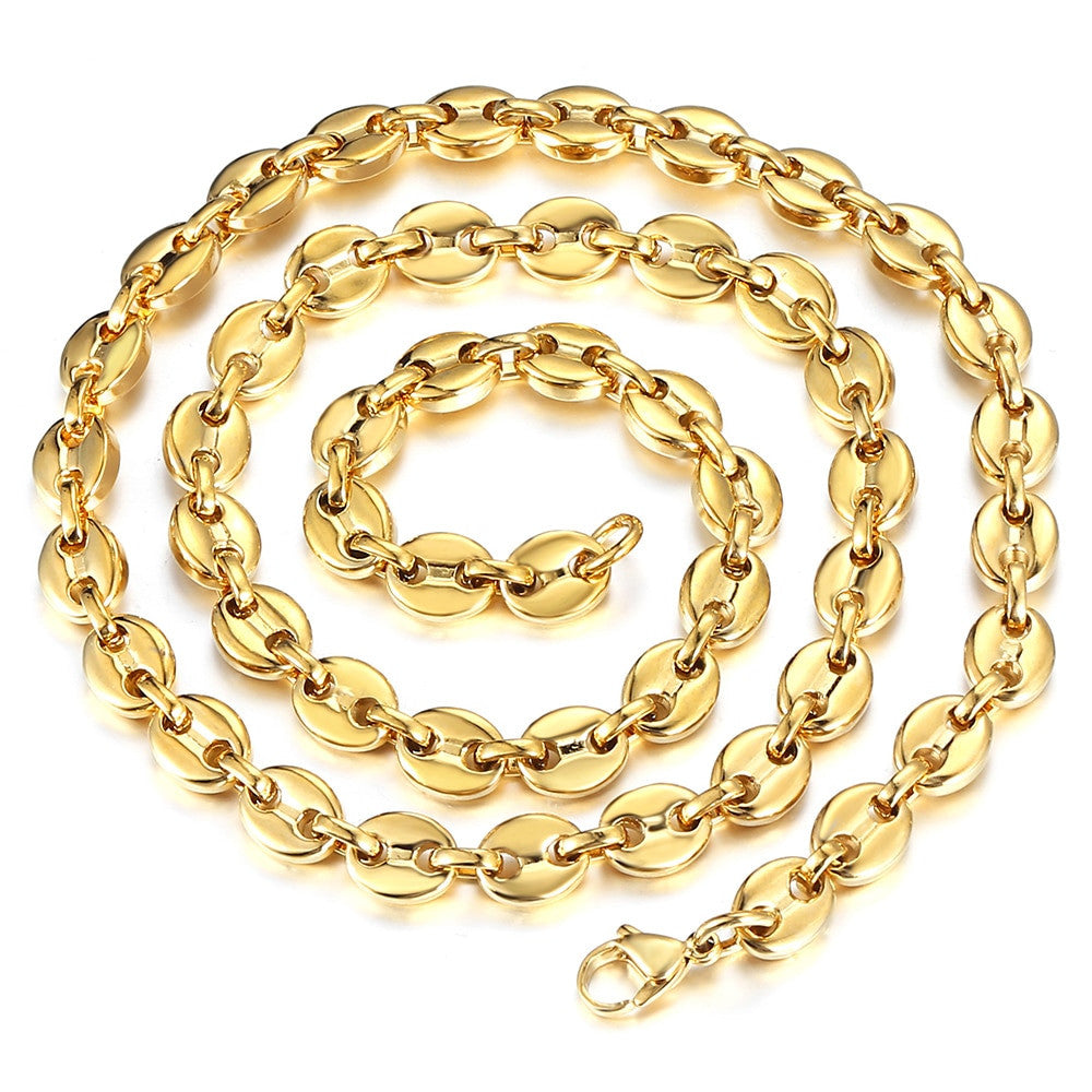14k Gold Silver Titanium Stainless Steel G Link Coffee Bean Chain Necklace