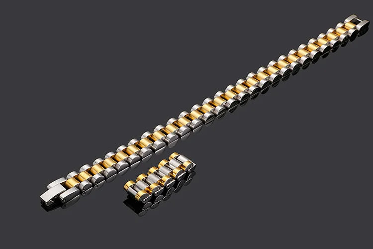 Men's 10mm Waterproof 18k Gold Silver Stainless Steel Watch Band Bracelet Ring Combo Set