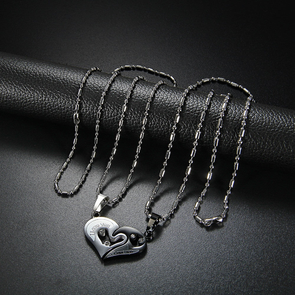 2 Piece Matching Couples Lovers No Tarnish Stainless Steel I Love You Heart Chain Necklace
