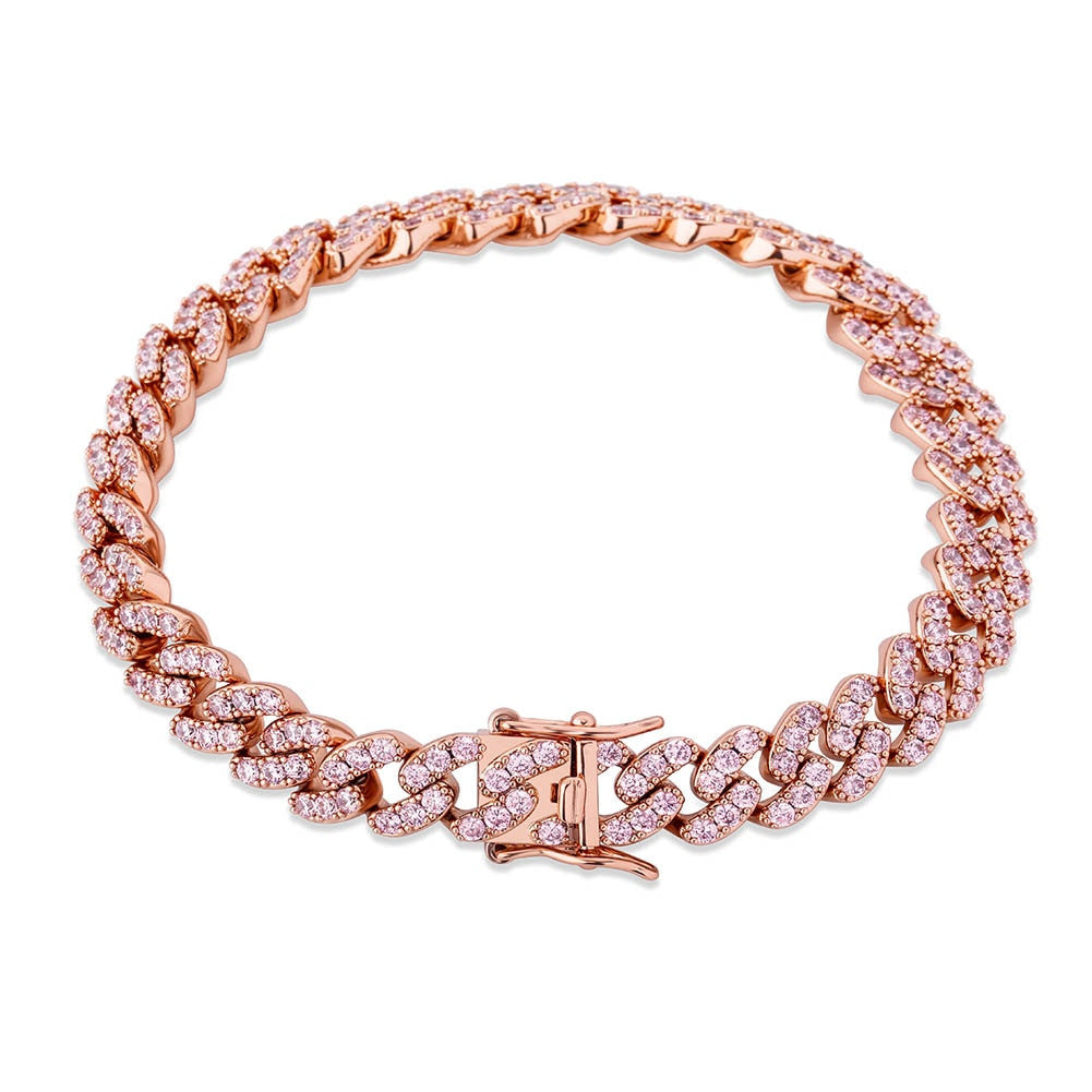 8mm Miami Cuban Link Classic Hip Hop 14k Gold 925 Silver Flooded Ice Bracelet