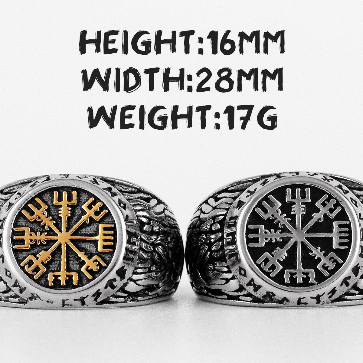 Viking Symbol | Ancient Rune Alphabet Odin Mythology Stainless Steel Mens Rings